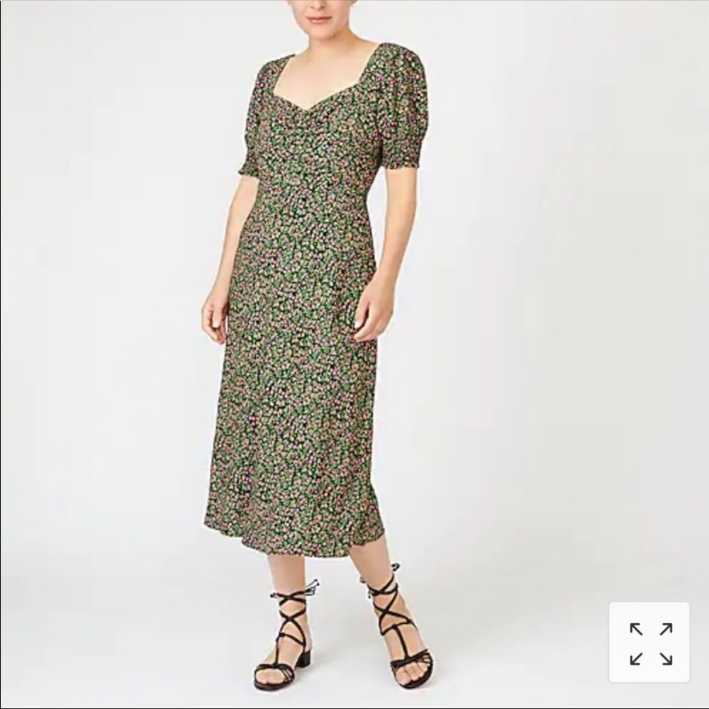 J Crew Smocked-Sleeve Midi Dress in Floral